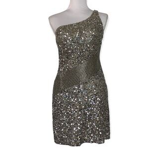 SCALA women’s sequin and beaded one shoulder tank mini dress sz 4